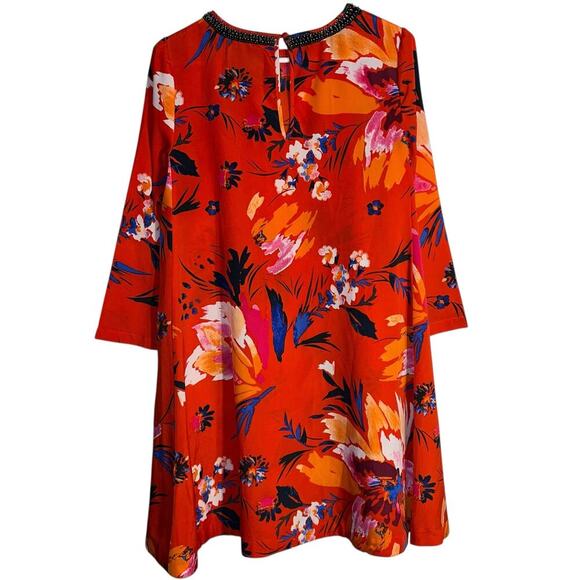Maeve Anthropologie Red Floral Beaded Neckline Shift Dress Size XS - Picture 4 of 9